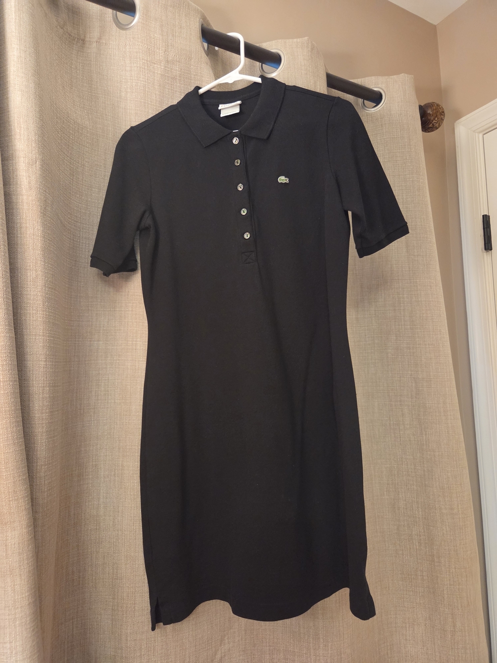 Lacoste Black Short Sleeve Polo Dress with Green Logo